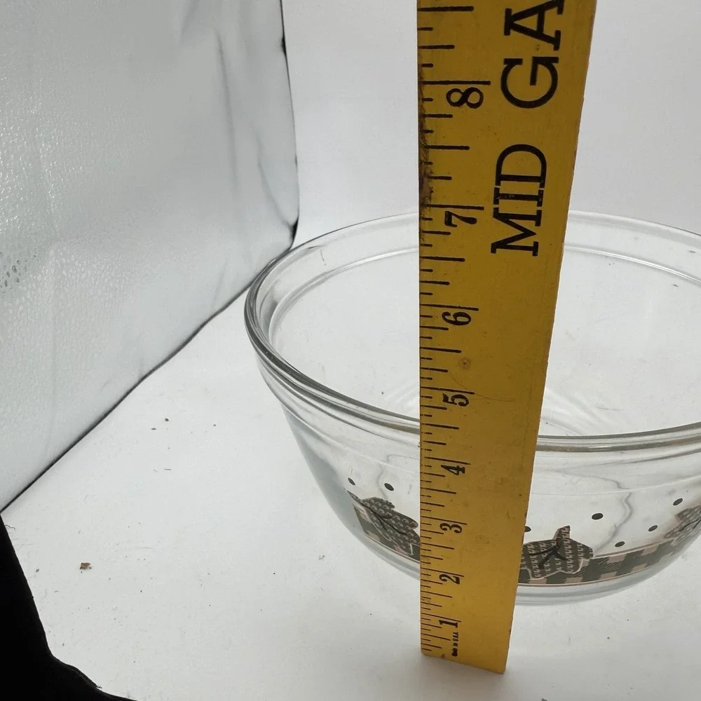 Anchor Hocking Clear Plaid Green leaf Mixing Bowl 2.5 Qt USA 1058